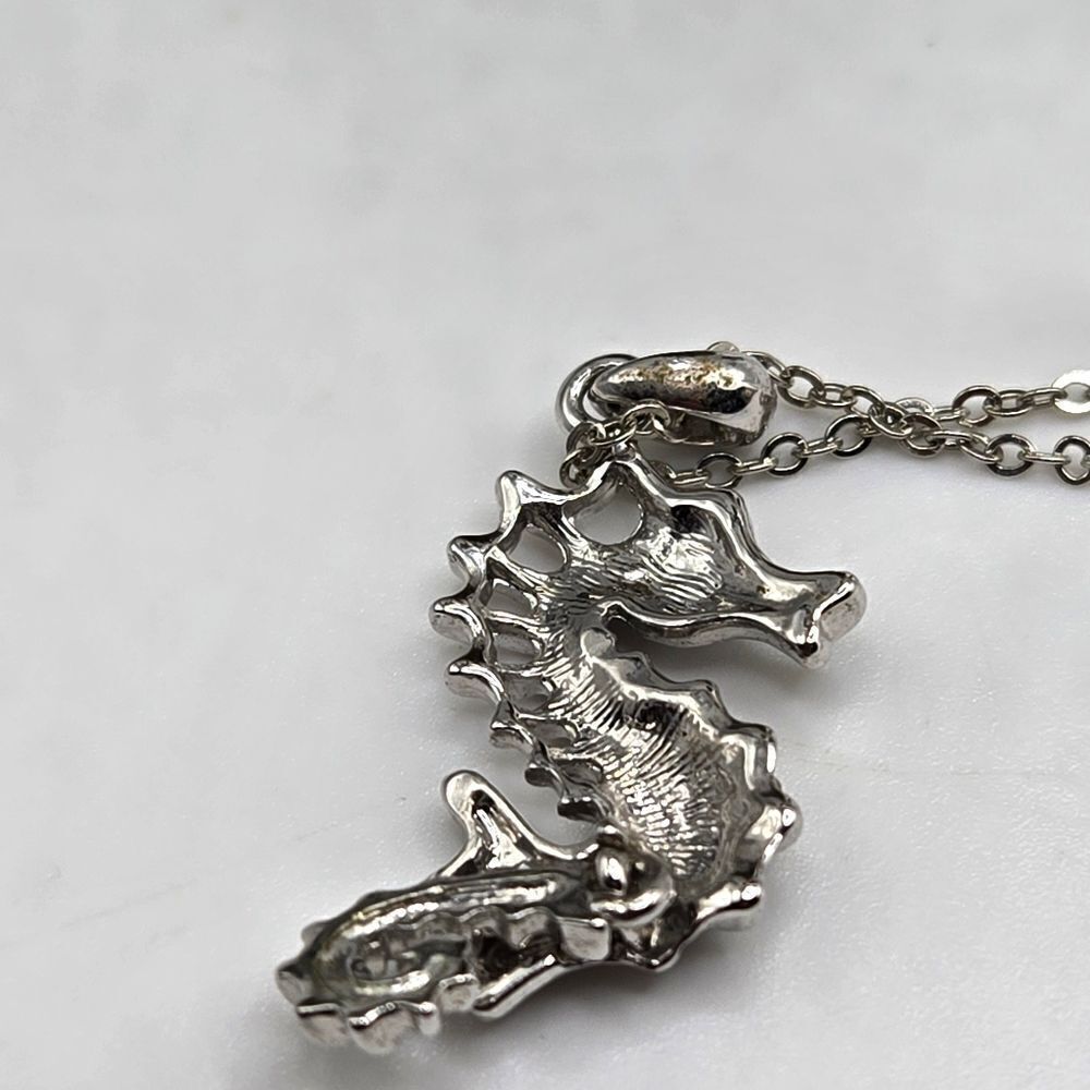 "5/$40" Silvertone Rhinestone Seahorse Pendant Adjustable Chain Necklace 17-20" - Picture 5 of 10